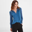 Blouse col en V détails dentelle bleu foncé femme
