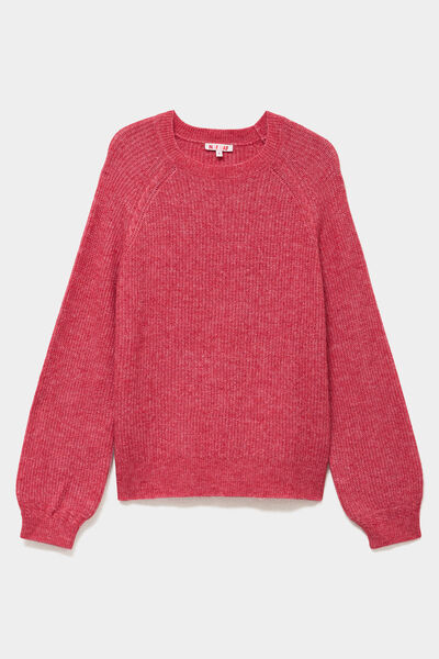 Pull col rond manches longues rose cerise femme
