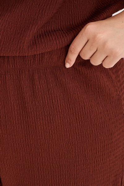 Pantalon effet gaufr&eacute; fluide bordeaux femme grande taille