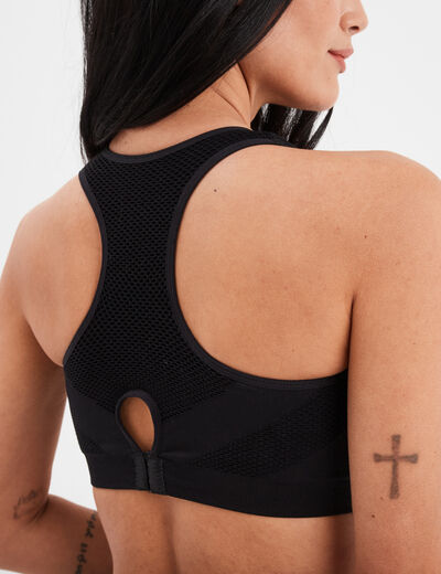 Brassière sport microfibre dos nageur noir femme