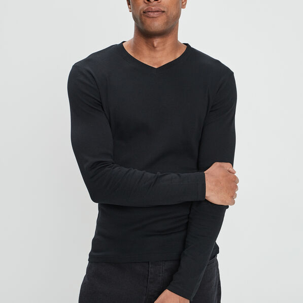 t shirt manches longues col v noir homme T-shirt manches longues col V noir homme