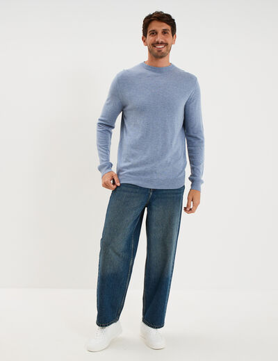Pull col rond manches longues bleu gris homme