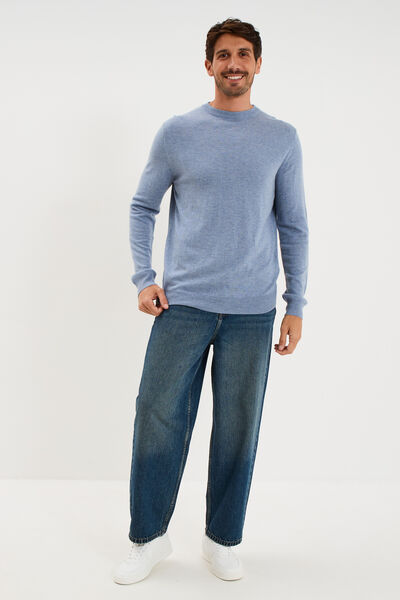 Pull col rond manches longues bleu gris homme