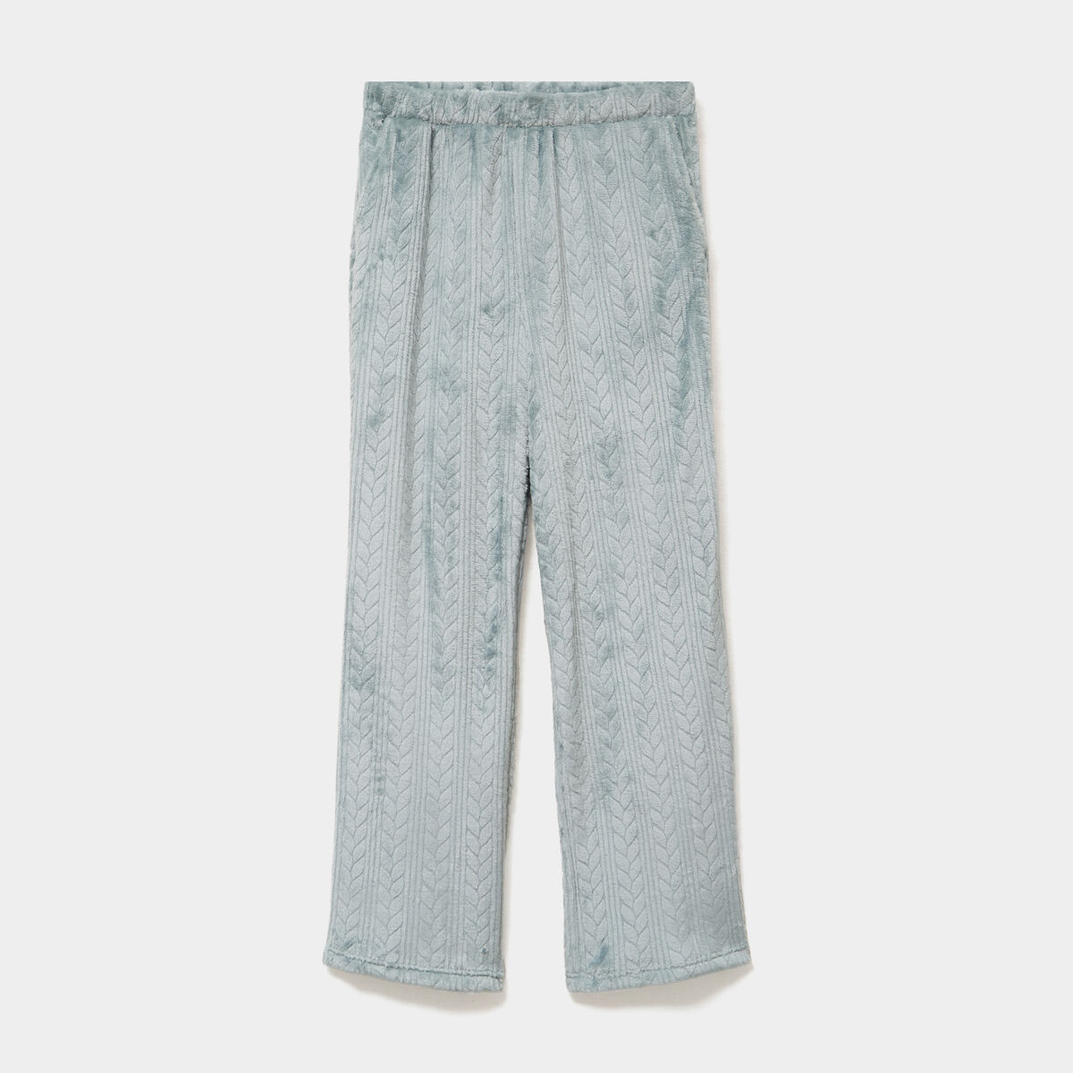 Pantalon effet polaire d&eacute;tails torsades bleu gris femme