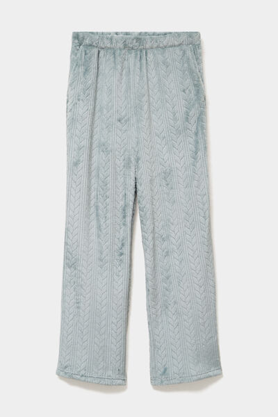 Pantalon effet polaire d&eacute;tails torsades bleu gris femme