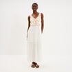 Robe longue buste brod&eacute; sans manches ecru femme