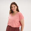 T-shirt effet chin&eacute; col en V avec poche rose vif femme grande taille