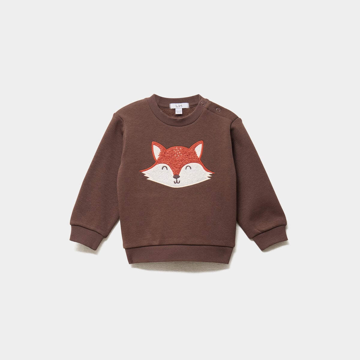Sweat molletonn&eacute; &eacute;paule boutonn&eacute;e marron fonc&eacute; b&eacute;b&eacute; gar&ccedil;on