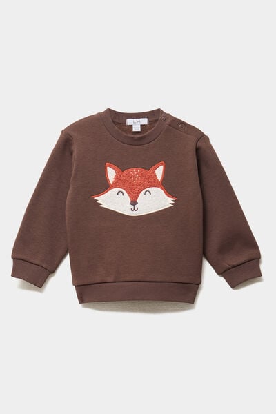 Sweat molletonn&eacute; &eacute;paule boutonn&eacute;e marron fonc&eacute; b&eacute;b&eacute; gar&ccedil;on