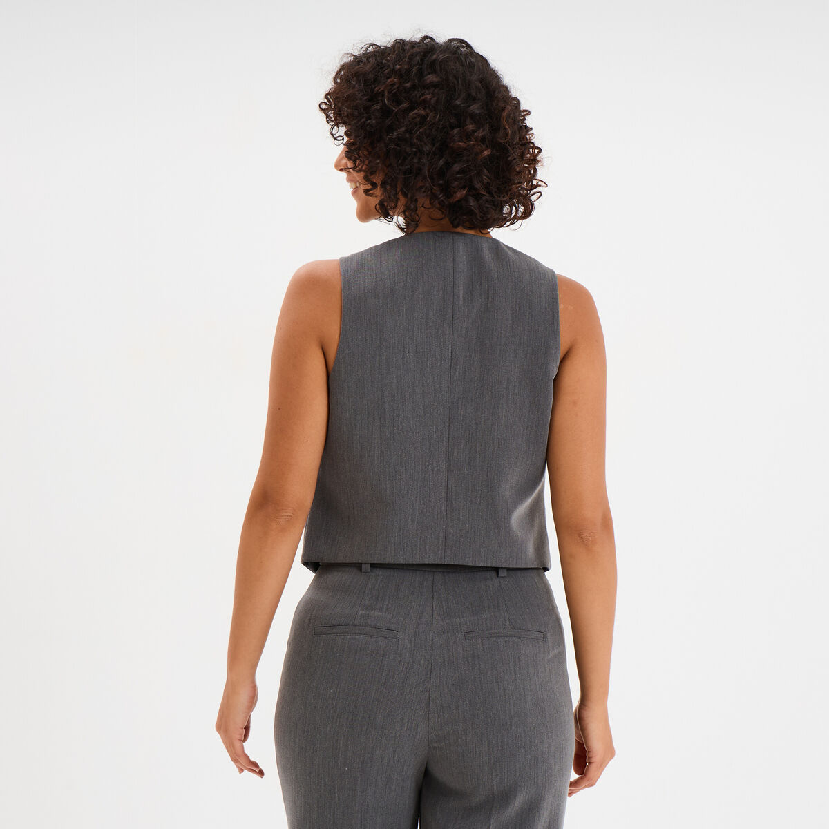 Gilet Barman sans manches ajust&eacute; gris fonc&eacute; femme