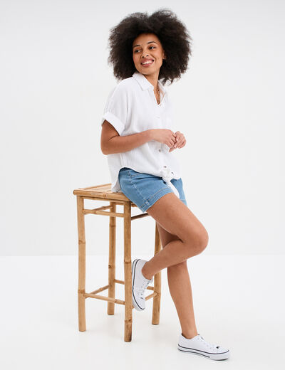 Chemise nouée manches courtes gaze coton blanc femme