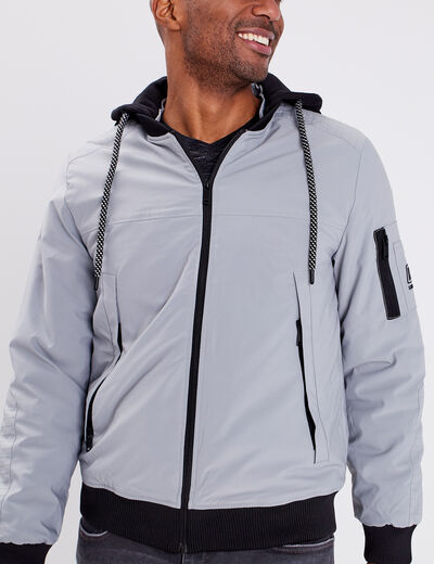 Veste bomber droite à capuche amovible gris clair homme