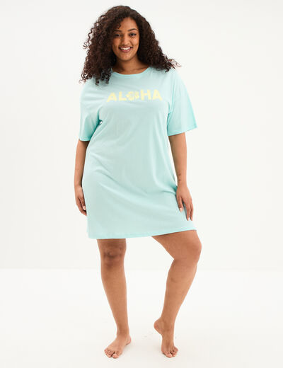 Chemise de nuit courte en coton bleu turquoise femme grande taille