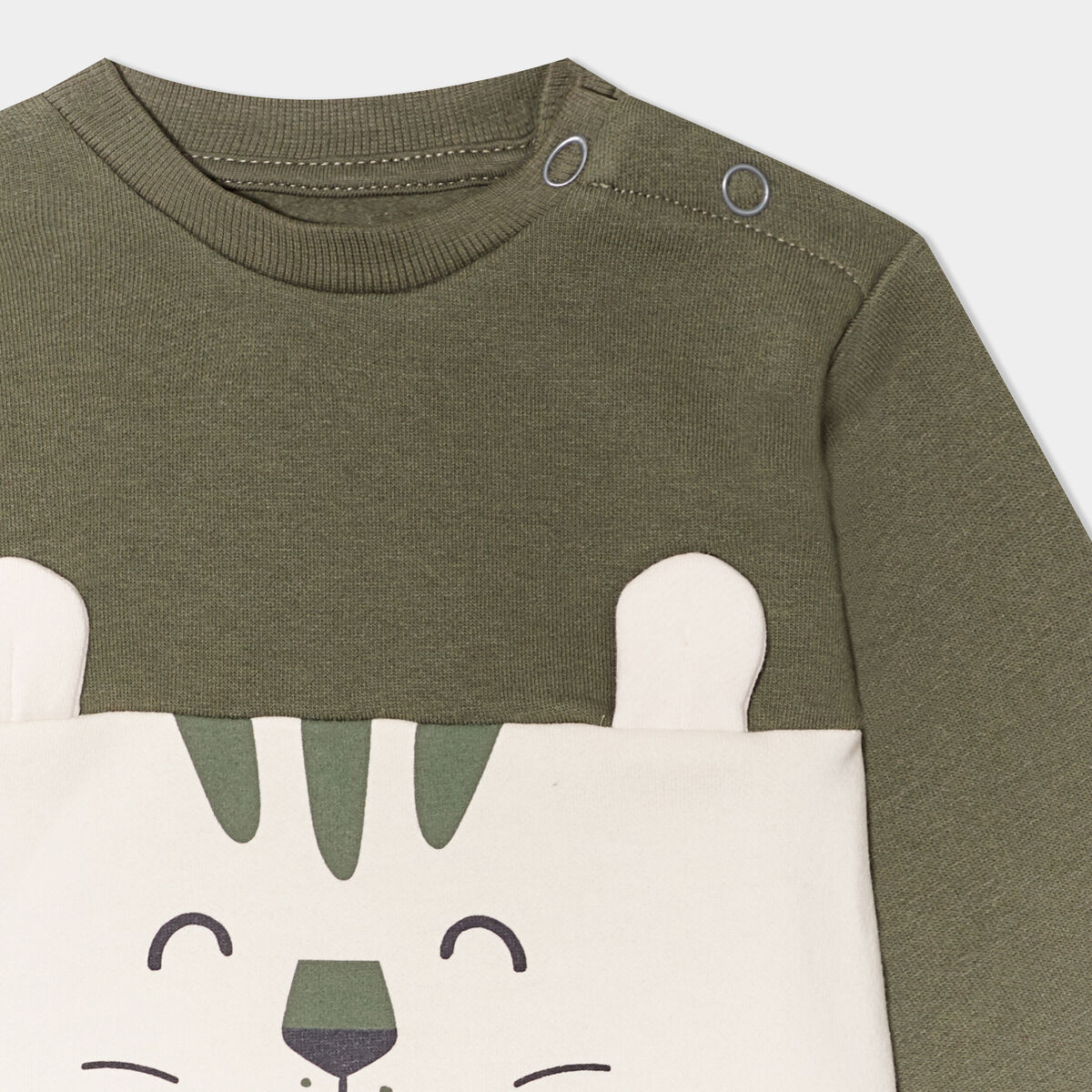 Sweat col rond manches longues coton vert kaki bébé garçon