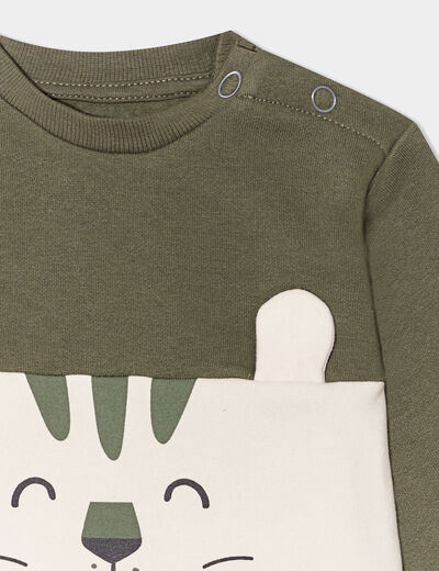 Sweat col rond manches longues coton vert kaki bébé garçon