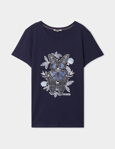 T-shirt ajusté col rond coton Creeks bleu marine femme