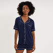 Ensemble pyjama fluide short et chemise bleu marine femme