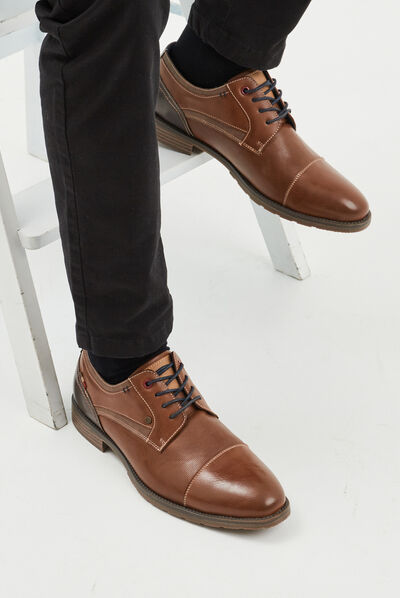 Derbies à lacets bout amande marron homme