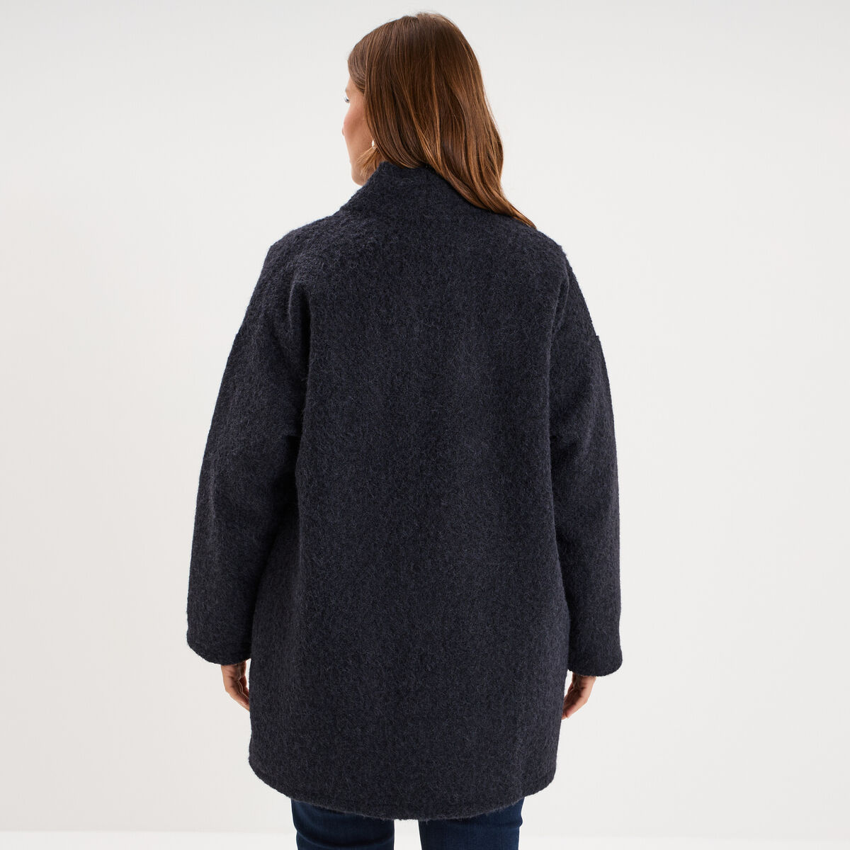 Veste mi-longue effet bouclette bleu marine femme grande taille