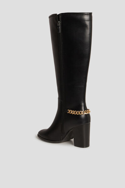 Bottes hautes avec chaînes à talons noir femme