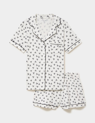 Ensemble pyjama chemise et short ecru femme