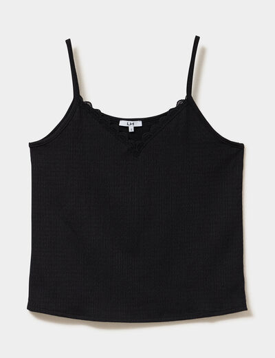 D&eacute;bardeur gaufr&eacute; ajust&eacute; col en V noir femme