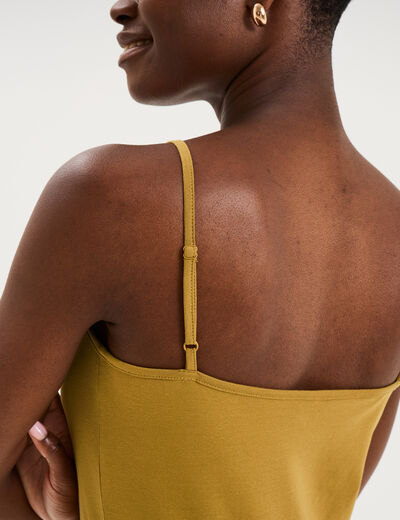 D&eacute;bardeur coton bretelles r&eacute;glables vert olive femme