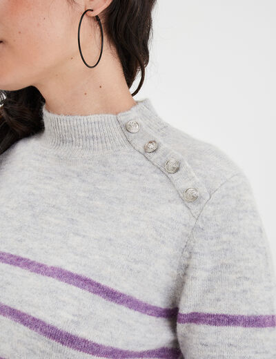 Pull marinière boutons à l'épaule gris clair femme
