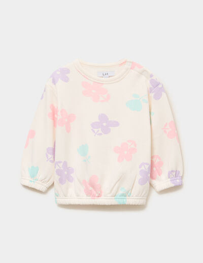 Sweat molletonn&eacute; manches longues creme b&eacute;b&eacute; fille