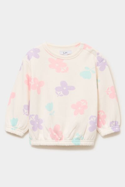 Sweat molletonn&eacute; manches longues creme b&eacute;b&eacute; fille