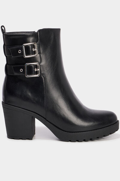 Boots &agrave; talons et boucles noir femme