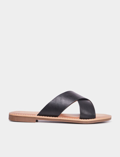 Mules brides larges croisées noir femme