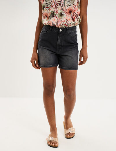 Short mom en jean 5 poches denim noir femme
