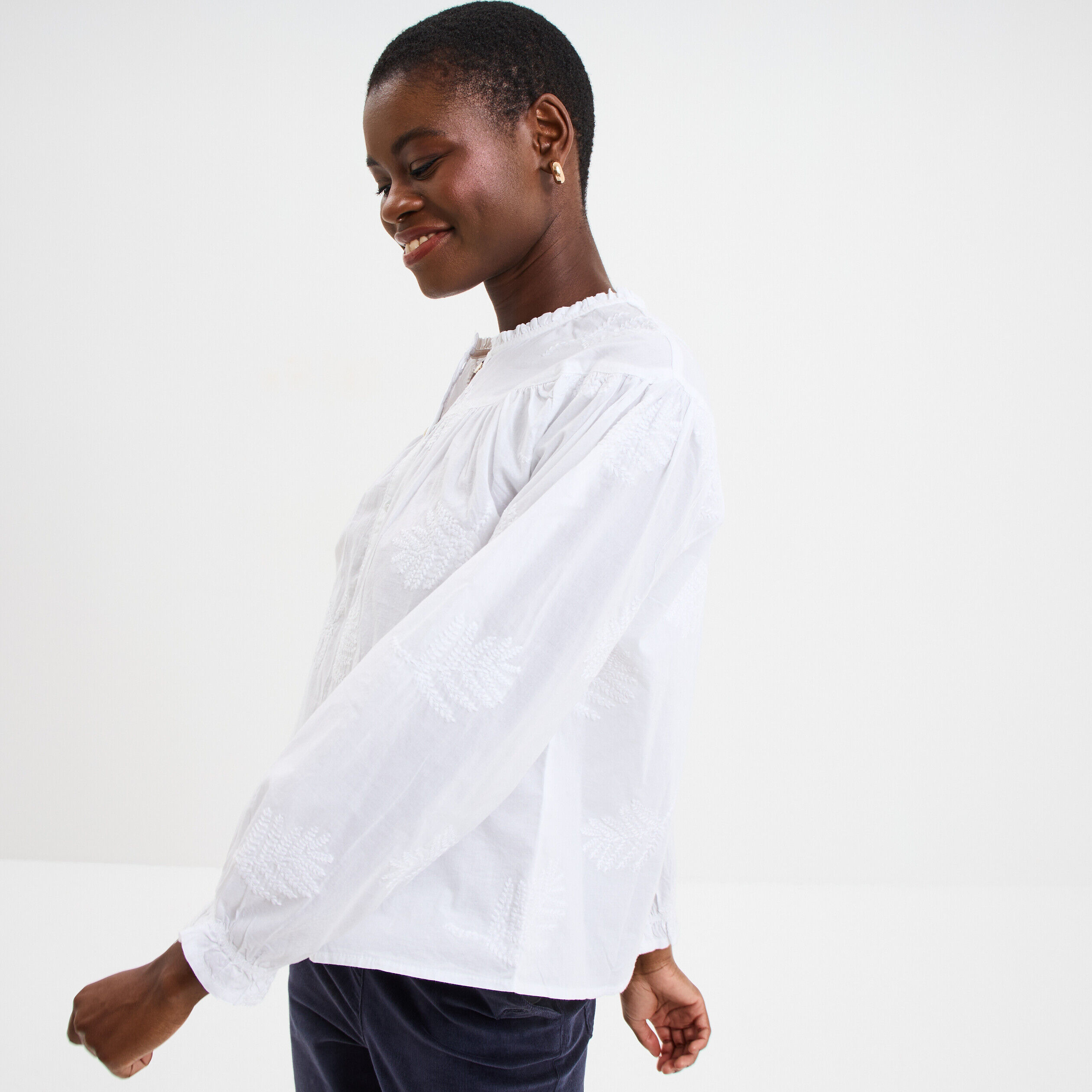 Chemise brodée col rond coton blanc femme CREEKS