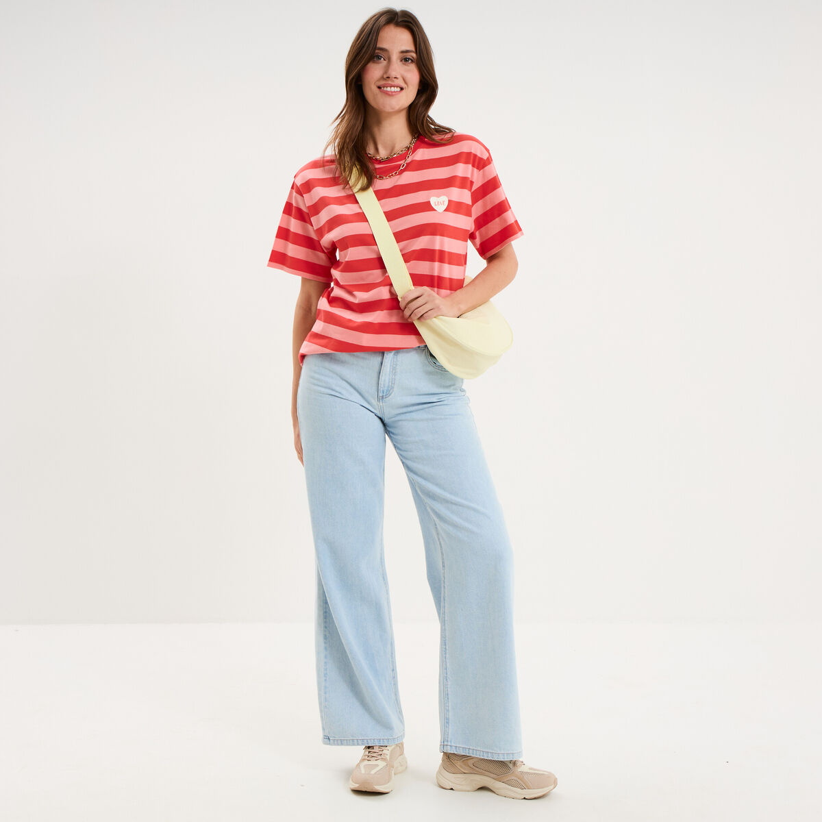 T-shirt droit &agrave; manches courtes coton rouge coquelicot femme
