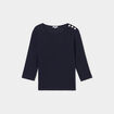 T-shirt manches 3/4 col rond coton bleu foncé femme