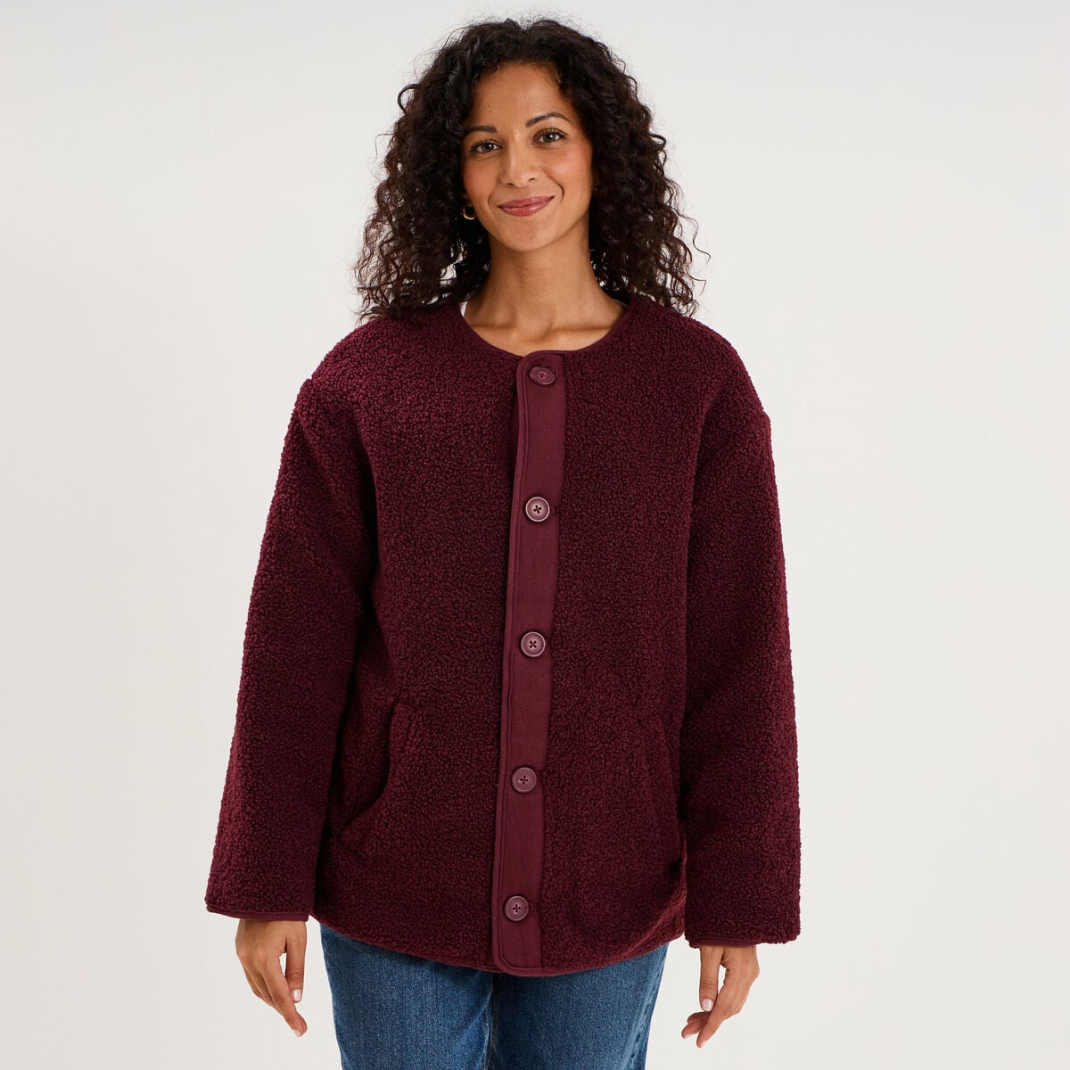 Veste polaire r&eacute;versible et matelass&eacute;e violet fonc&eacute; femme
