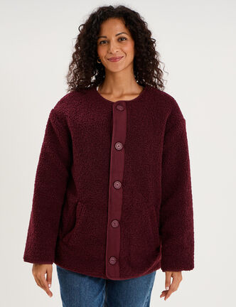 Veste polaire r&eacute;versible et matelass&eacute;e violet fonc&eacute; femme