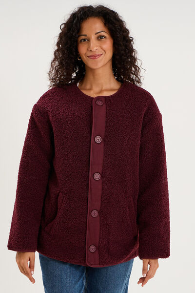 Veste polaire r&eacute;versible et matelass&eacute;e violet fonc&eacute; femme