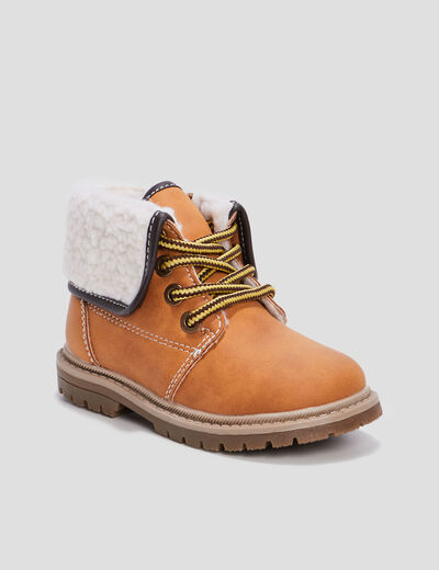 Bottines plates fourrées zippées camel bébé garçon