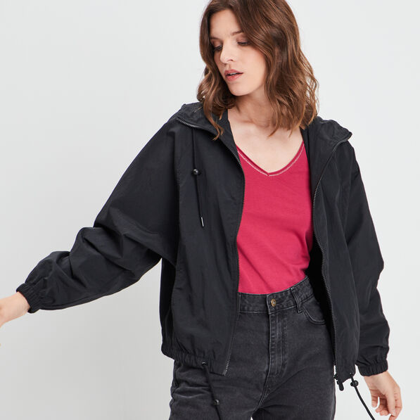 blouson droit a capuche noir femme Blouson droit à capuche noir femme