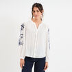 Blouse col tunisien manches brodées ecru femme
