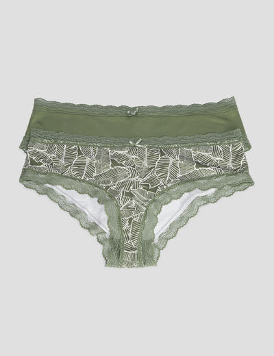 Lot 2 shortys microfibre vert kaki femme