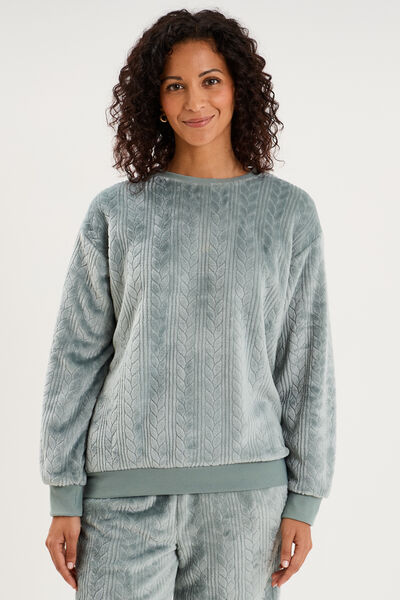 Haut de pyjama sweat polaire torsad&eacute; bleu gris femme
