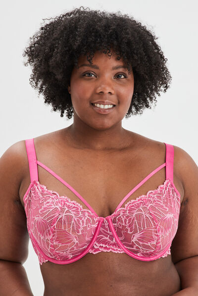 Soutien-gorge emboîtant dentelle rose fushia femme grande taille