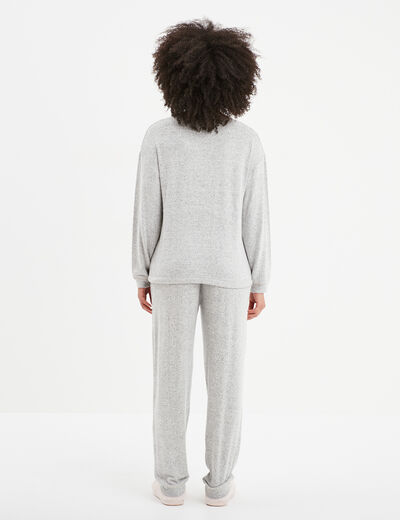 Ensemble pyjama pantalon fluide 2 pièces gris clair femme