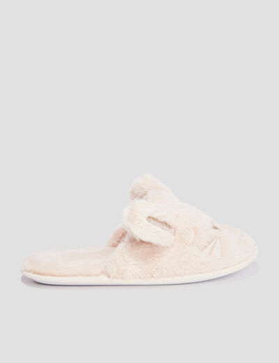 Chaussons mules fausse fourrure sable femme