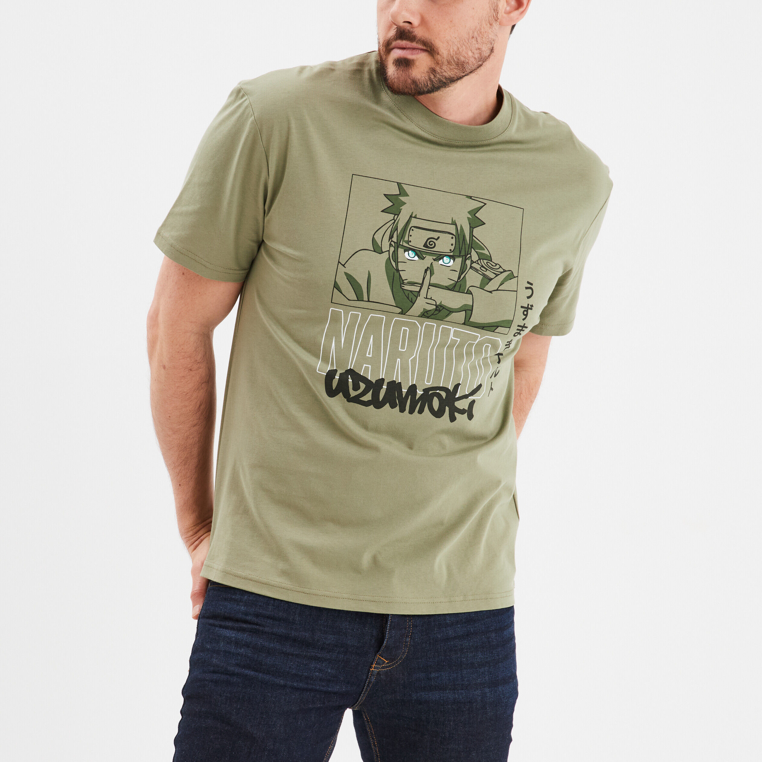 T-shirt manches courtes Naruto vert kaki homme