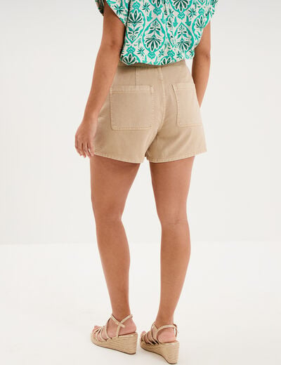 Jupe-short courte avec boutons coton beige femme