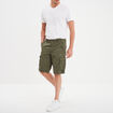 Bermuda short cargo poches &agrave; rabat coton vert kaki homme